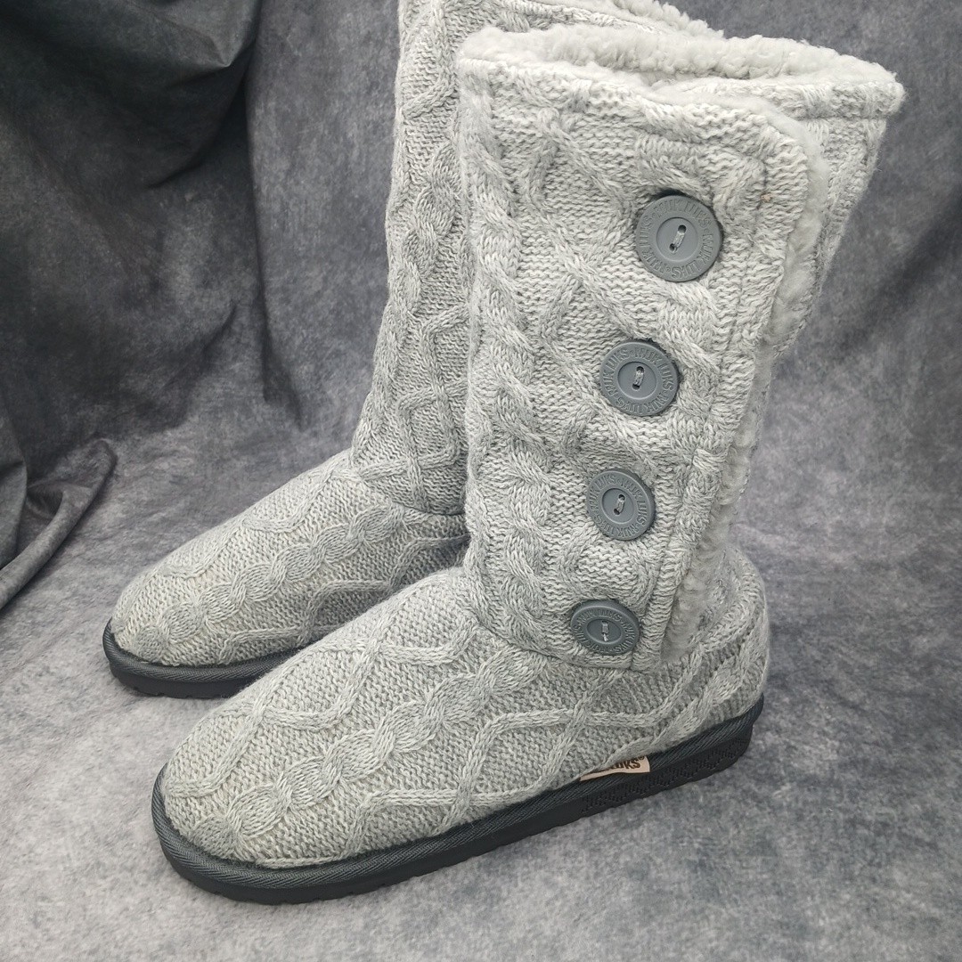 Muk Luks Lilyana Boots Womens 9 Gray Cable Knit Faux Fur Lined Comfort Shoes