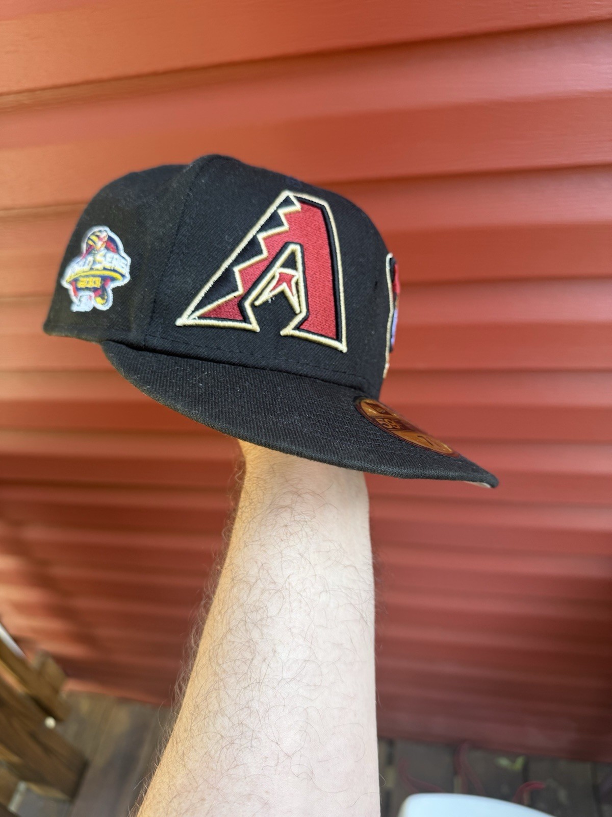 VTG New Era Arizona Diamondbacks 2001 WS Patch MLB Fitted Hat 59 Fifty Sz 7 3/8