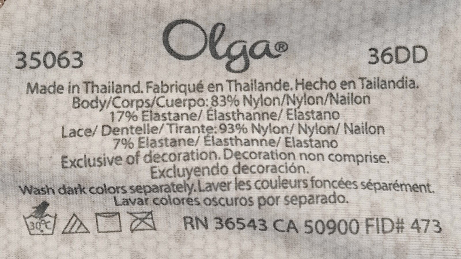Olga Luxury Lift Full-Coverage Bra 35063 36DD Bra Beige w Lace Accents Soft Cup