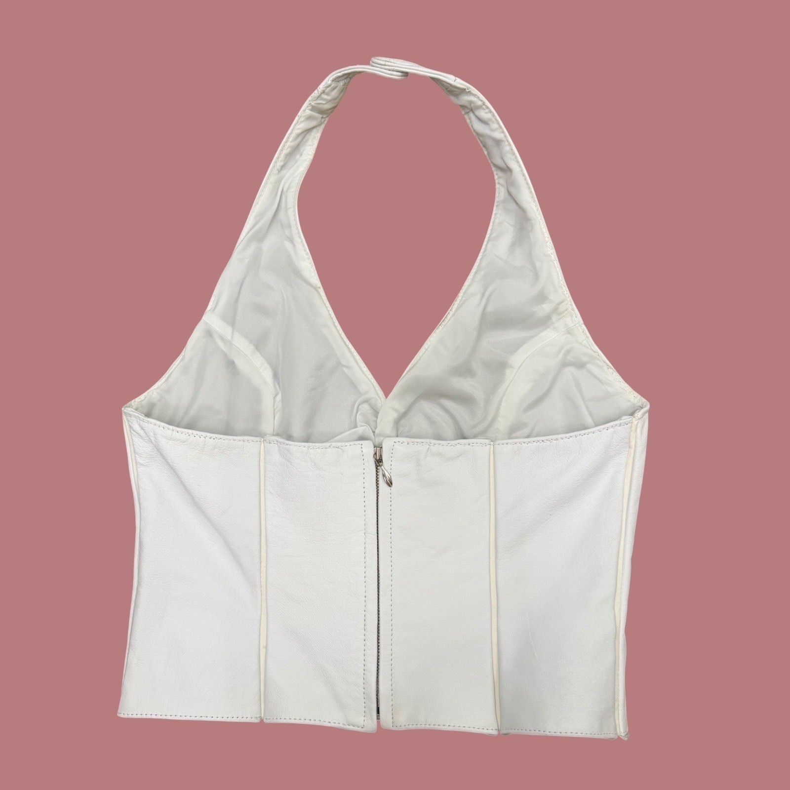 Wilsons Leather Maxima White Leather Halter Top Corset Crop Top Y2K Size S