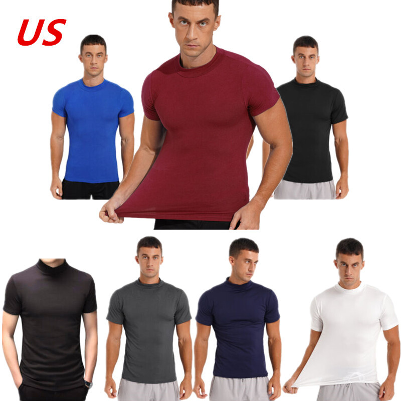 Men’s Short Sleeve T-shirt Casual Fit Basic Tops Mock Neck Pullover Undershirt
