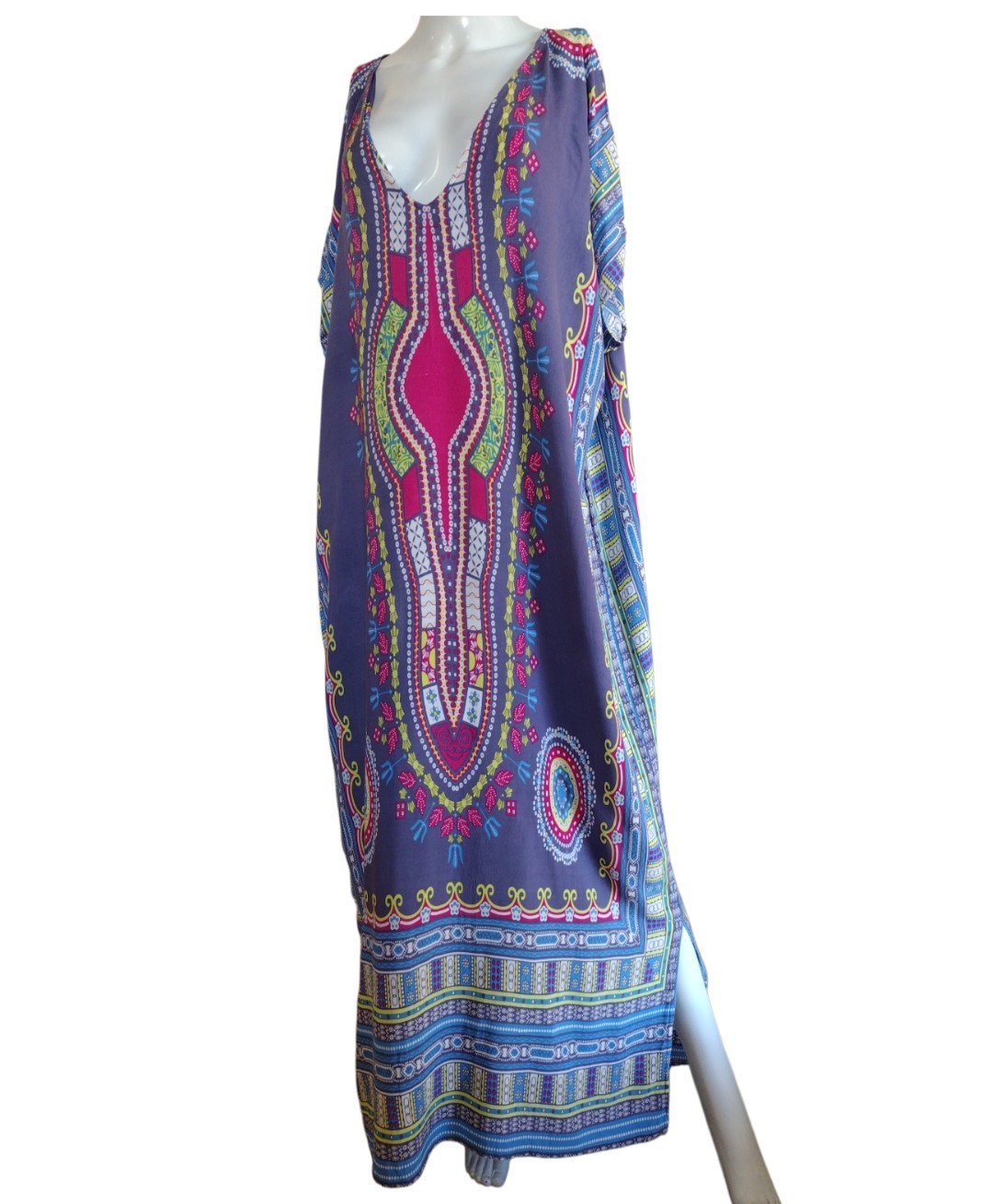 Unbranded Beach cover Up Woman’s One Size Multicolor Bohemian Maxi V Neck Slits