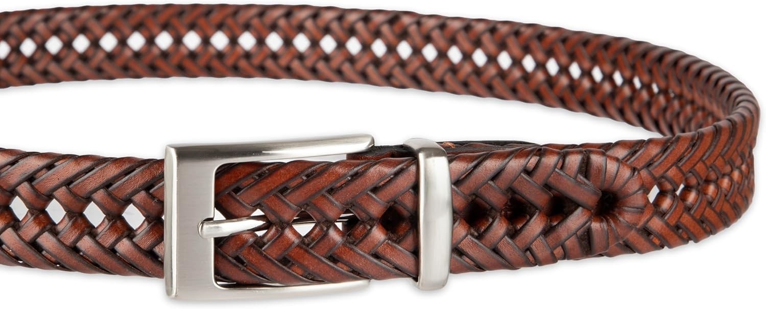Men’s Braided Leather Belt, Fully Adjustable Casual Strap for Everyday Wear