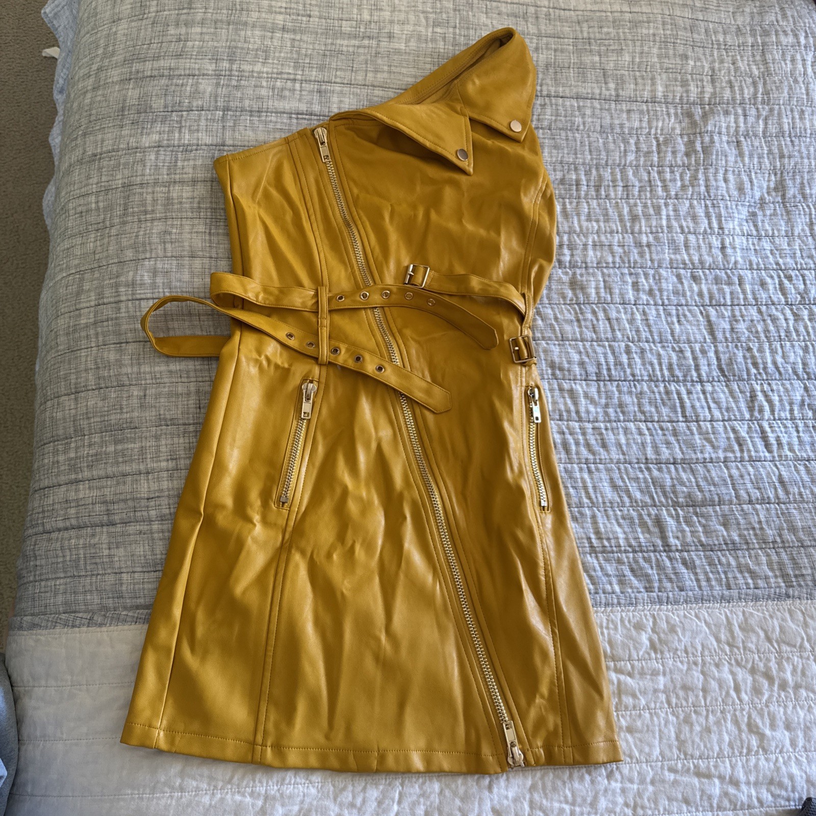 Asymmetrical Pleather Mini Dress Yellow Fashion Nova