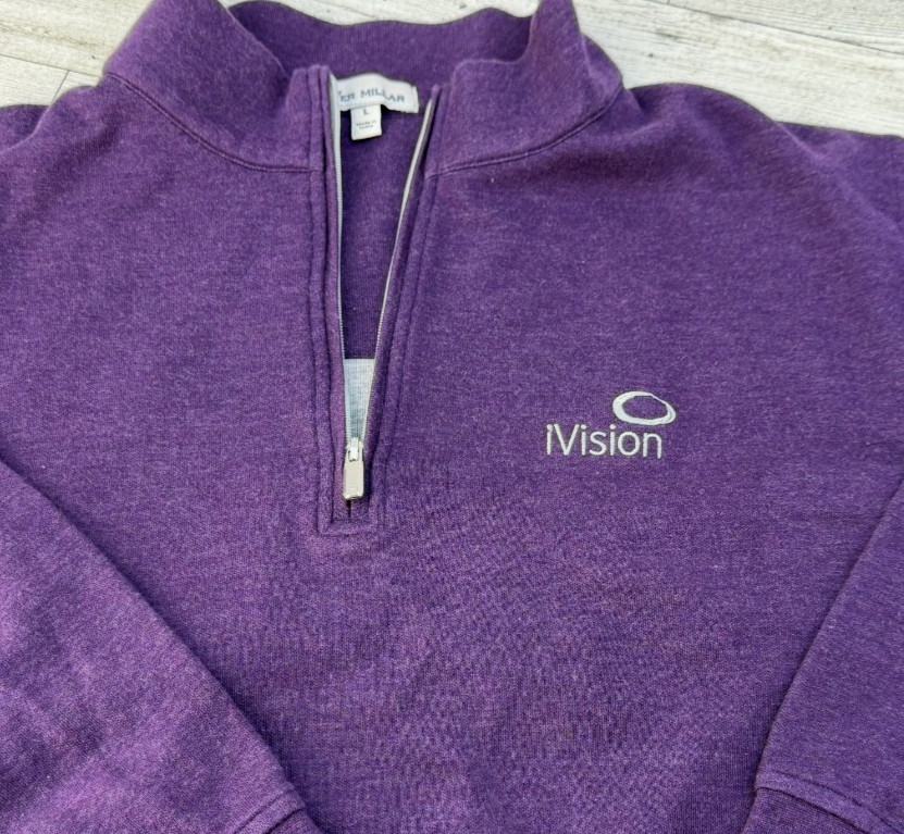 Peter Millar Pullover Mens LARGE Solid Purple Quarter Zip Golf Ivision Logo