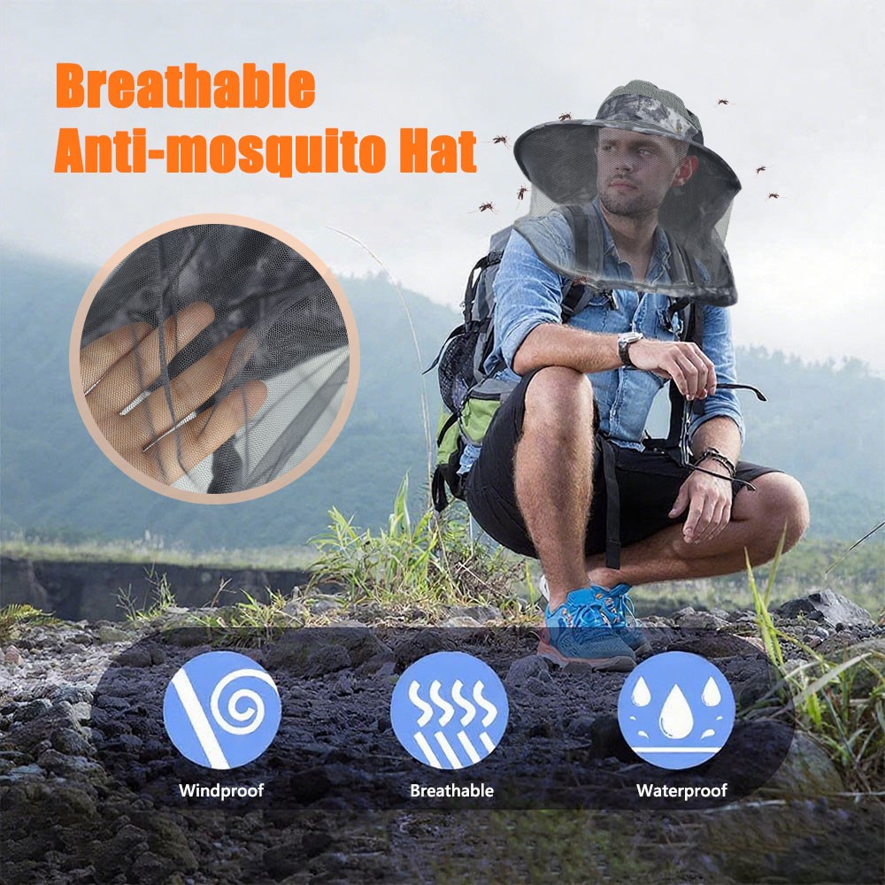 Mosquito Head Net Hat with Neck Flap Bug Insect Mesh Cap for Fishing Beekeeping
