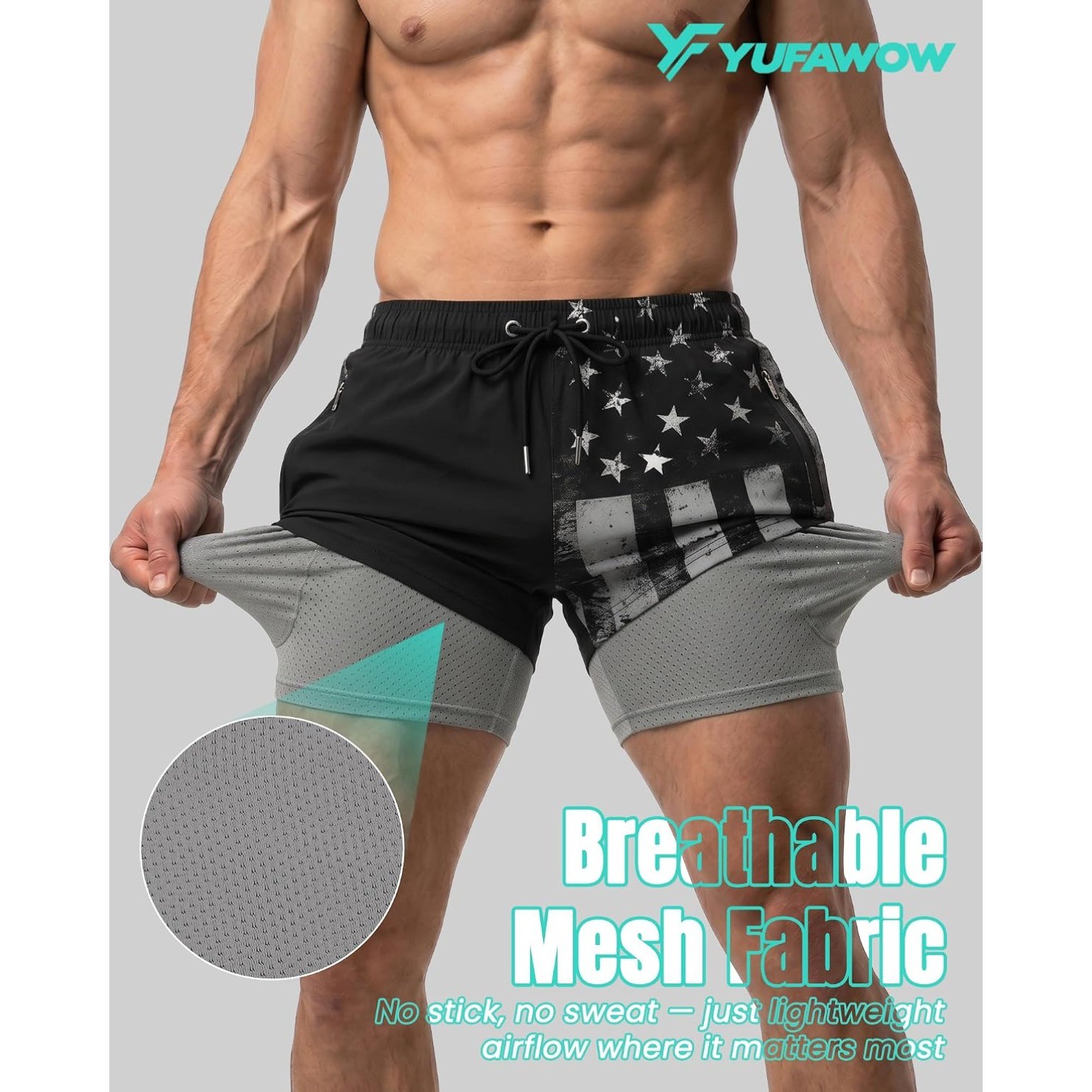 9” Men Swim Trunks with Compression Breathable Liner Quick Dry Zipper Pockets