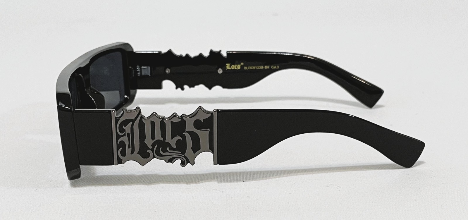 LOCS Sunglasses Big LOCS Logo Flat Top Black Plastic Frame Dark Shield Lenses.