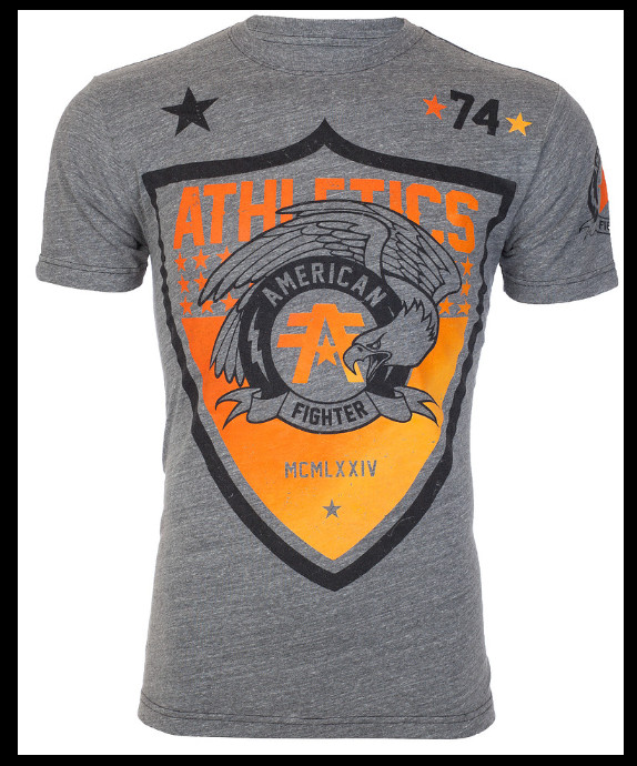 AMERICAN FIGHTER Heather Grey ATHENA Athletic Graphic T-shirt NWT