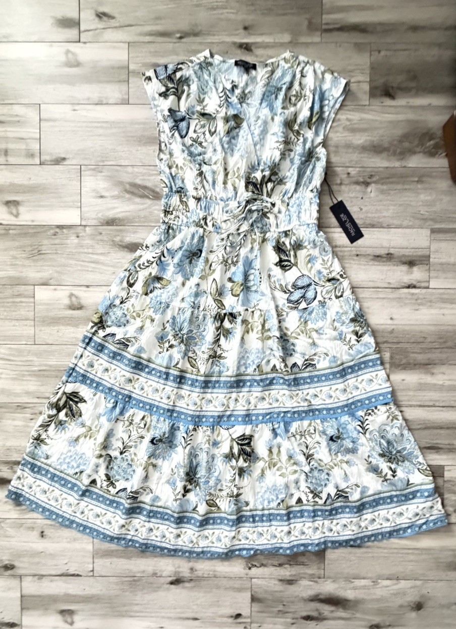 Rachel Zoe Maxi Dress Size XL Light Multi-color V-neck Tiered Floral Pattern
