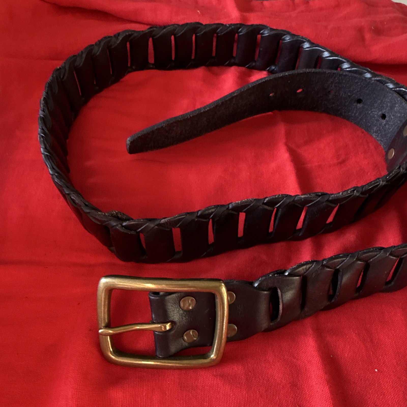 Lucky Brand Men’s Black Braided Belt Brass Buckle 1.5in Width Size 42