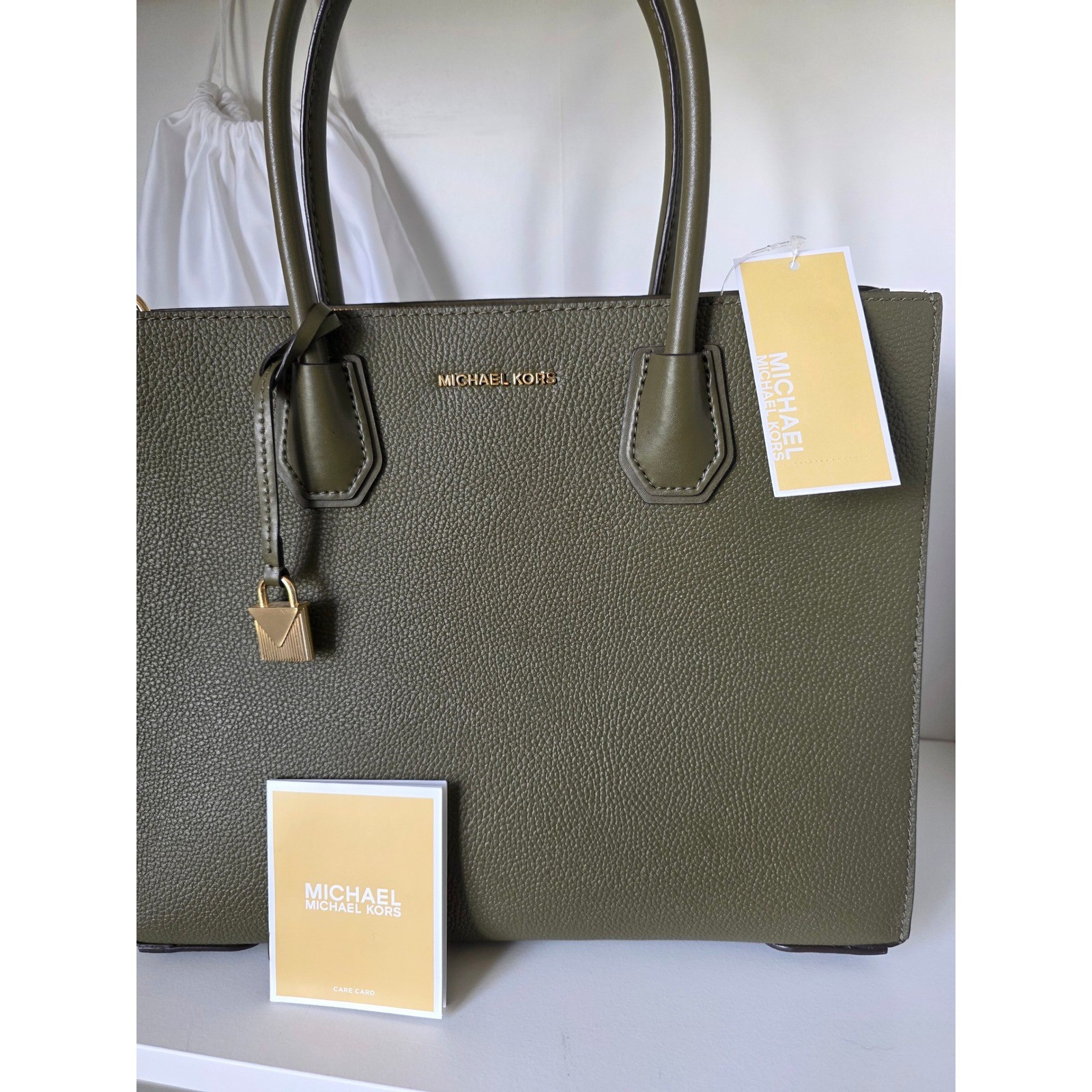 Michael Kors Mercer Tote Women Large Olive Green Leather Accordion Bag