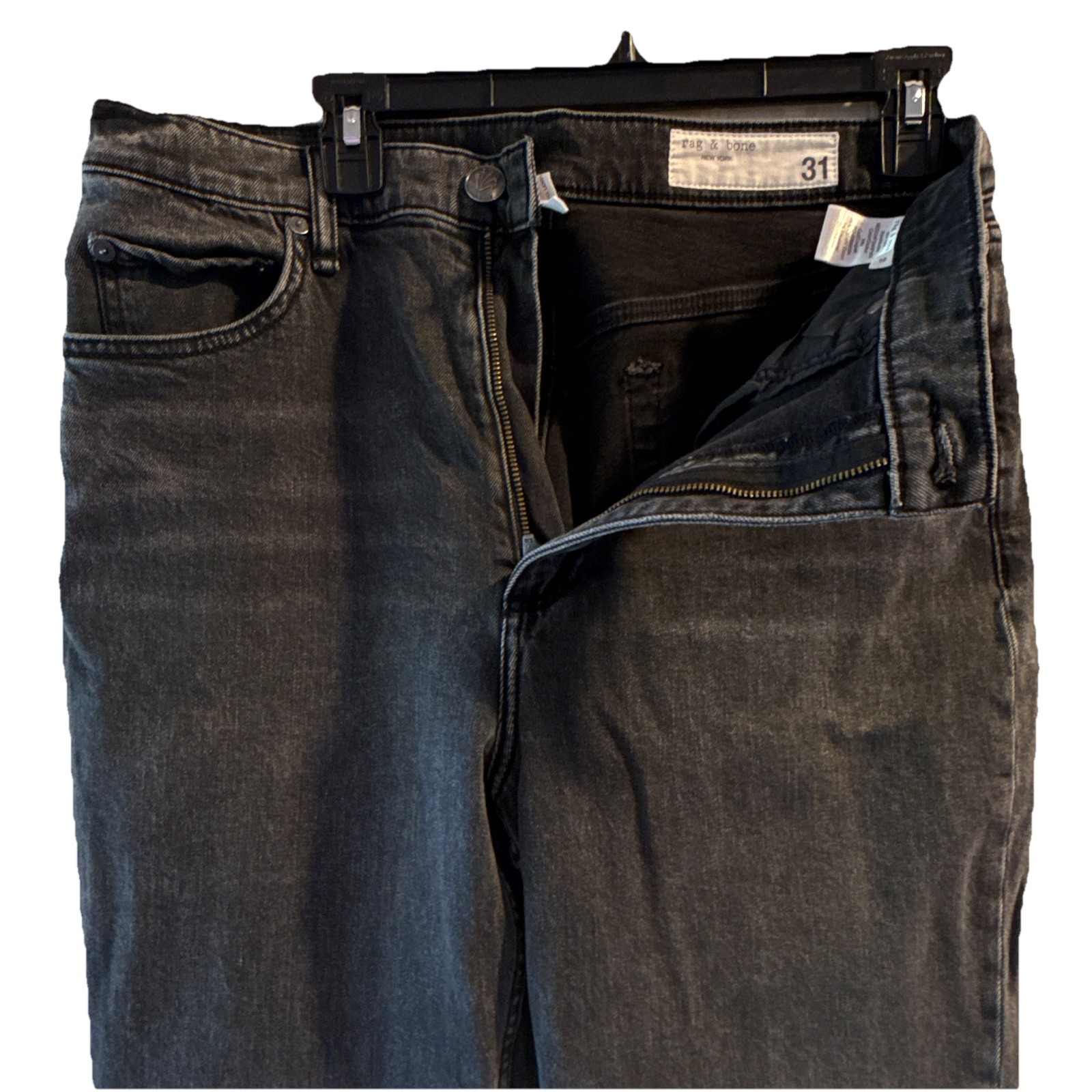 rag & bone Black Dark Wash Slim Fit Denim Jeans Mid Rise 5-Pocket Button Zip
