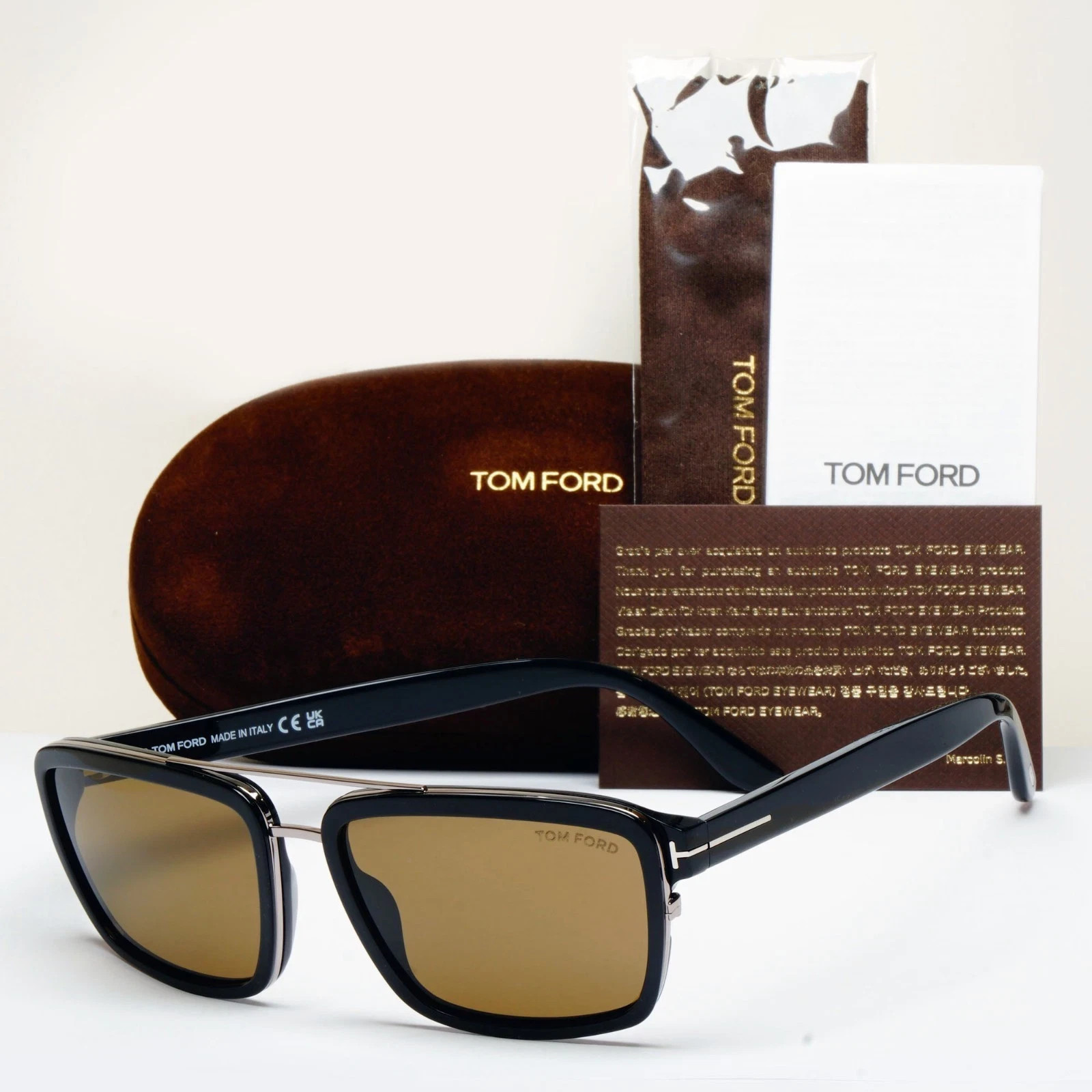 Tom Ford Sunglasses Anders Black Brown Navigator Square FT0780 TF 780 01J 58mm
