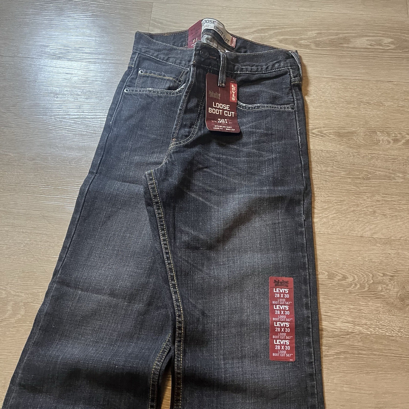 Y2K Deadstock Levi’s 567 Loose Bootcut Jeans Black Wash 28×28.5 Baggy Vintage