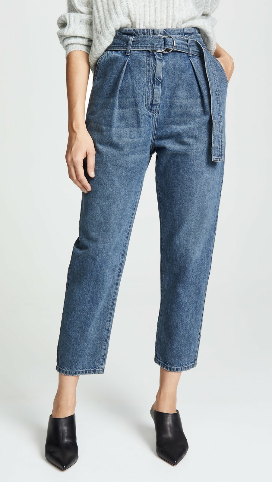 IRO Middle Grey Blue Denim PABLO High Waist D-Ring Belt Tapered Pant Jeans 25 2