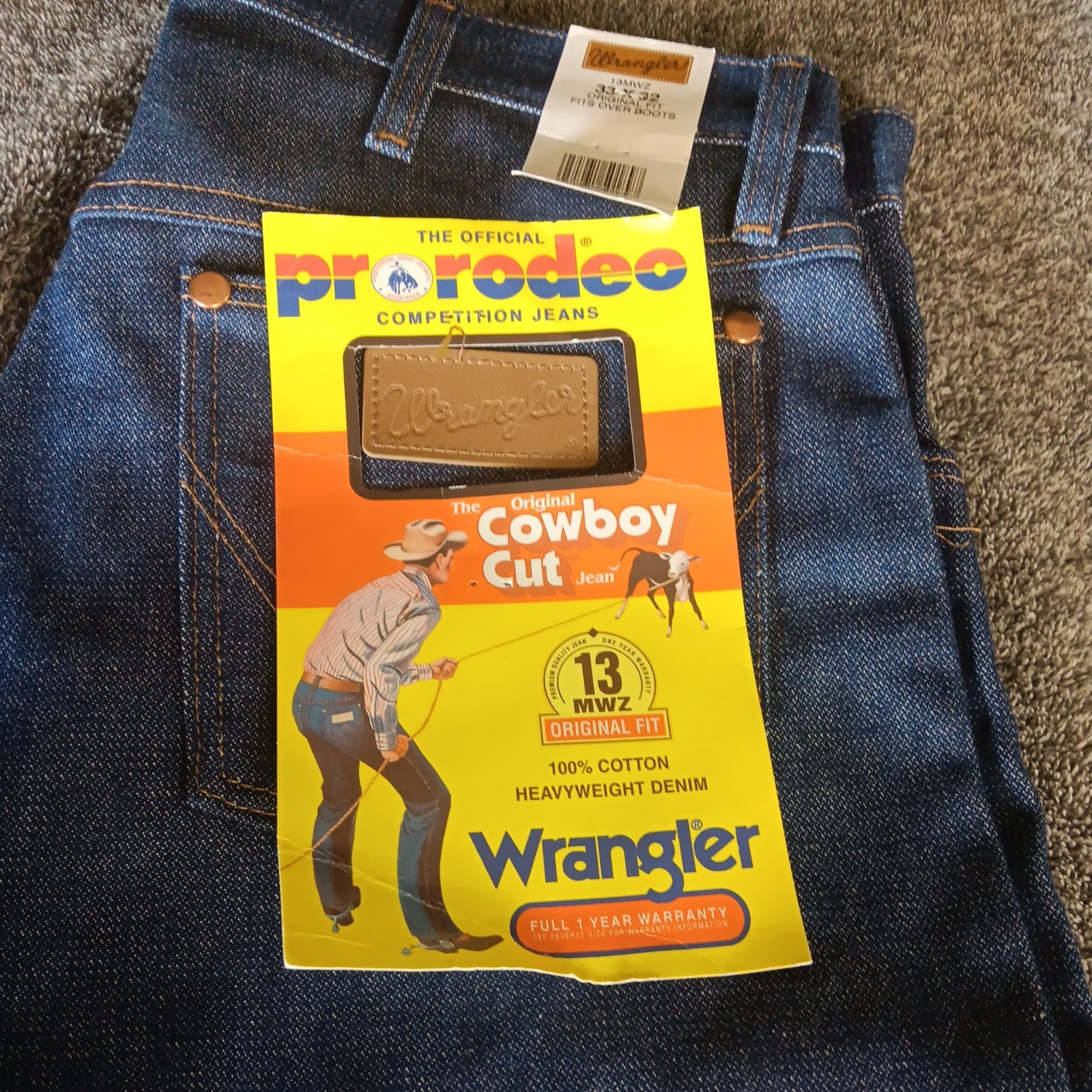VTG NWT 33/32 WRANGLER JEANS 13MWZ RAW DENIM Pro Rodeo Cowboy Cut Deadstock