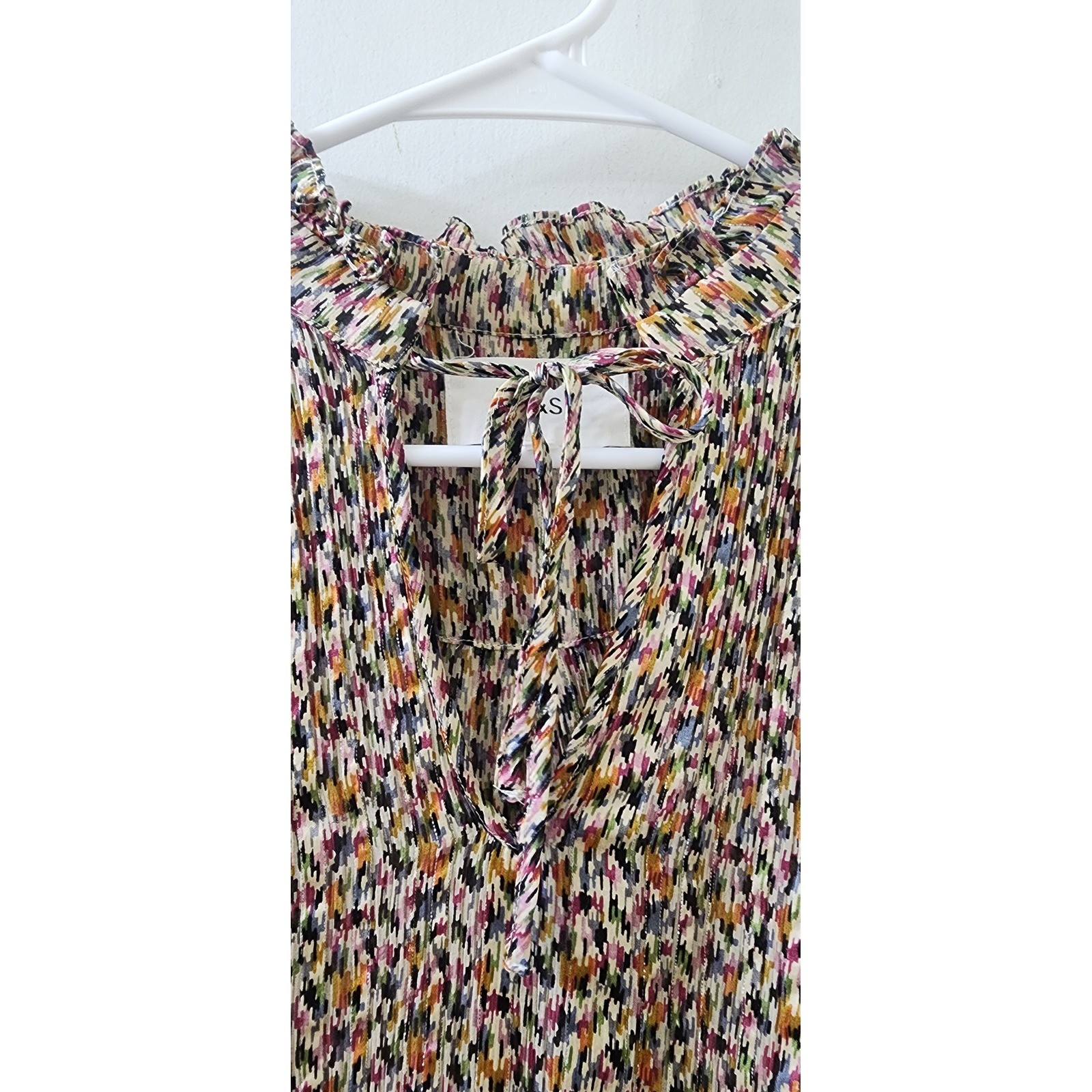 ba&sh Lady Top Multi Color Abstract Pleated Ruffle Neck Blouse Size 1 Small