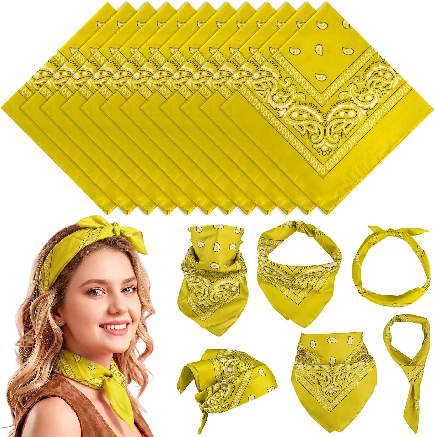 Bandanas Bulk Paisley Pattern for Women Men, Head Scarf Cowboy Bandana Neon Hand