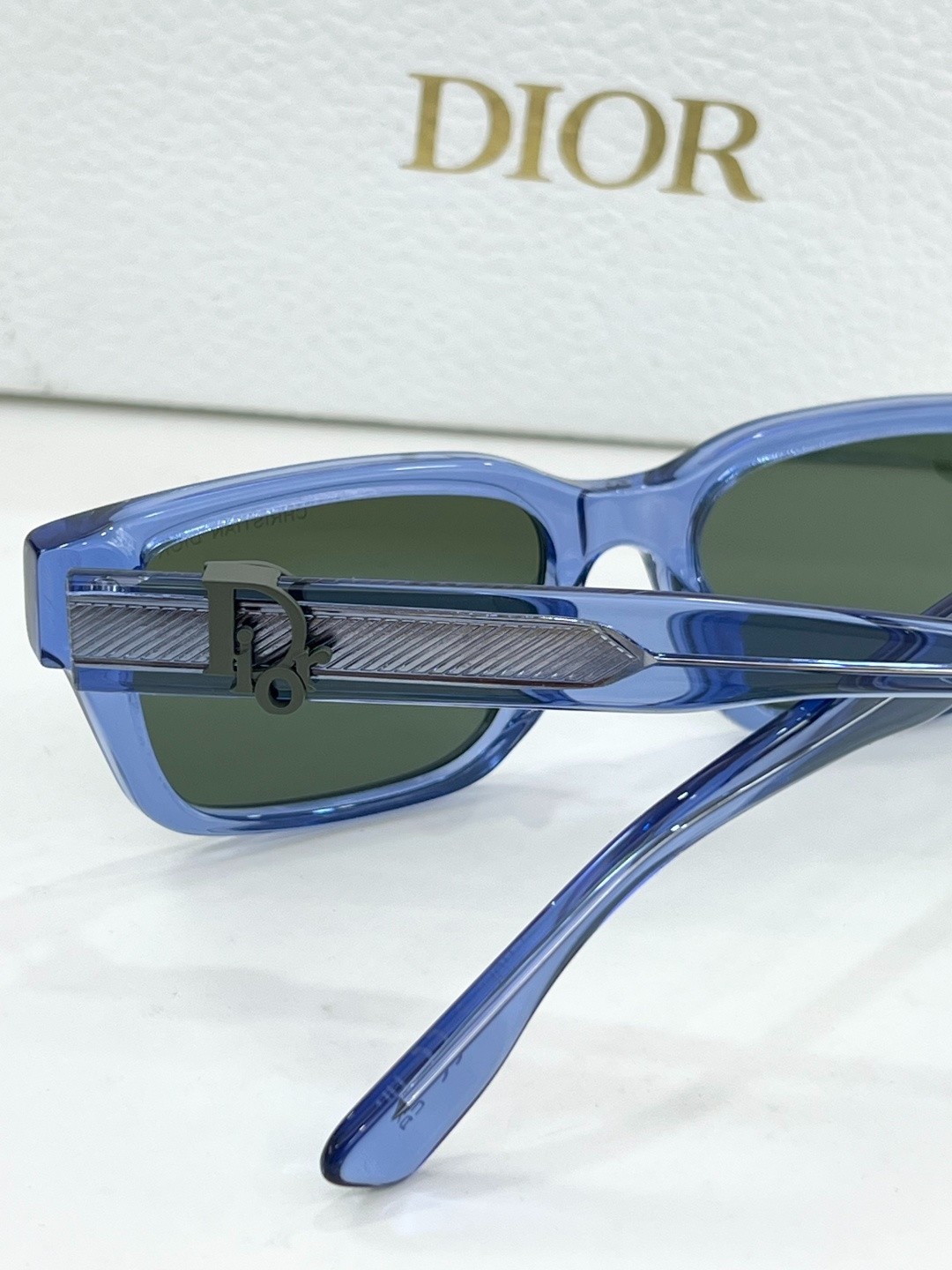 Dior Luxury Designer Square Sunglasses Transparent Blue Frame CD Logo Eyewear