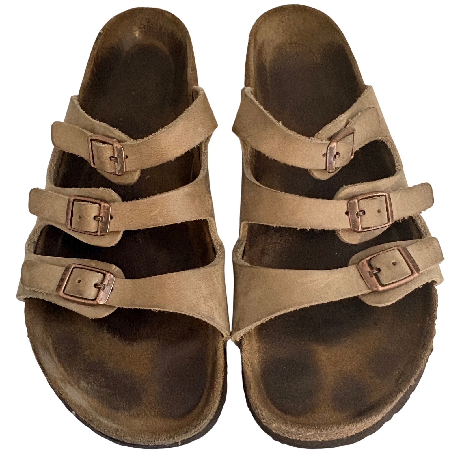 Birkenstock Florida Light Brown Suede Triple Strap Sandals Slides Preppy 39