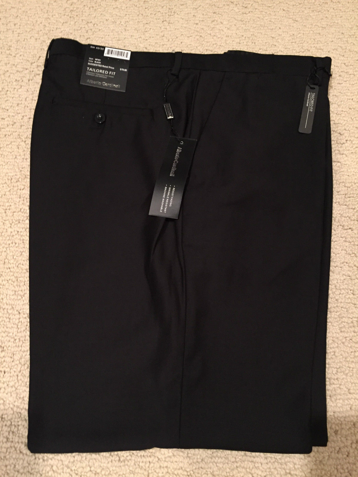 NWT Men’s Alberto Cardinali Black Flat Front Slim Dress Pants Slacks ALL SIZES