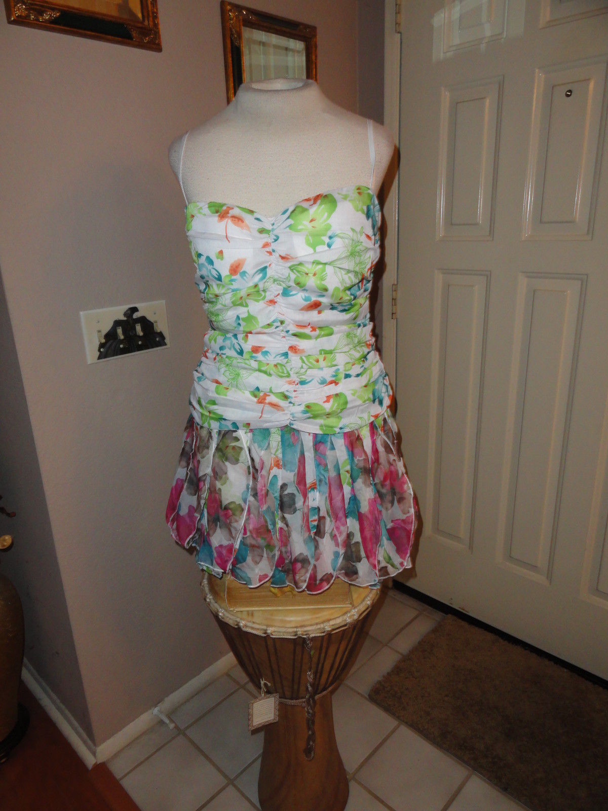 Pink Blue White Spaghetti Floral Dress. Junior Size Medium Large & XLarge