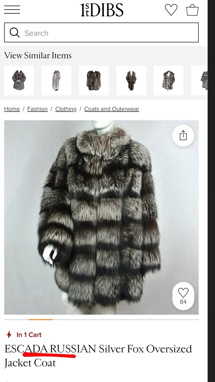 Custom Silver Fox Fur Coat, $3.000