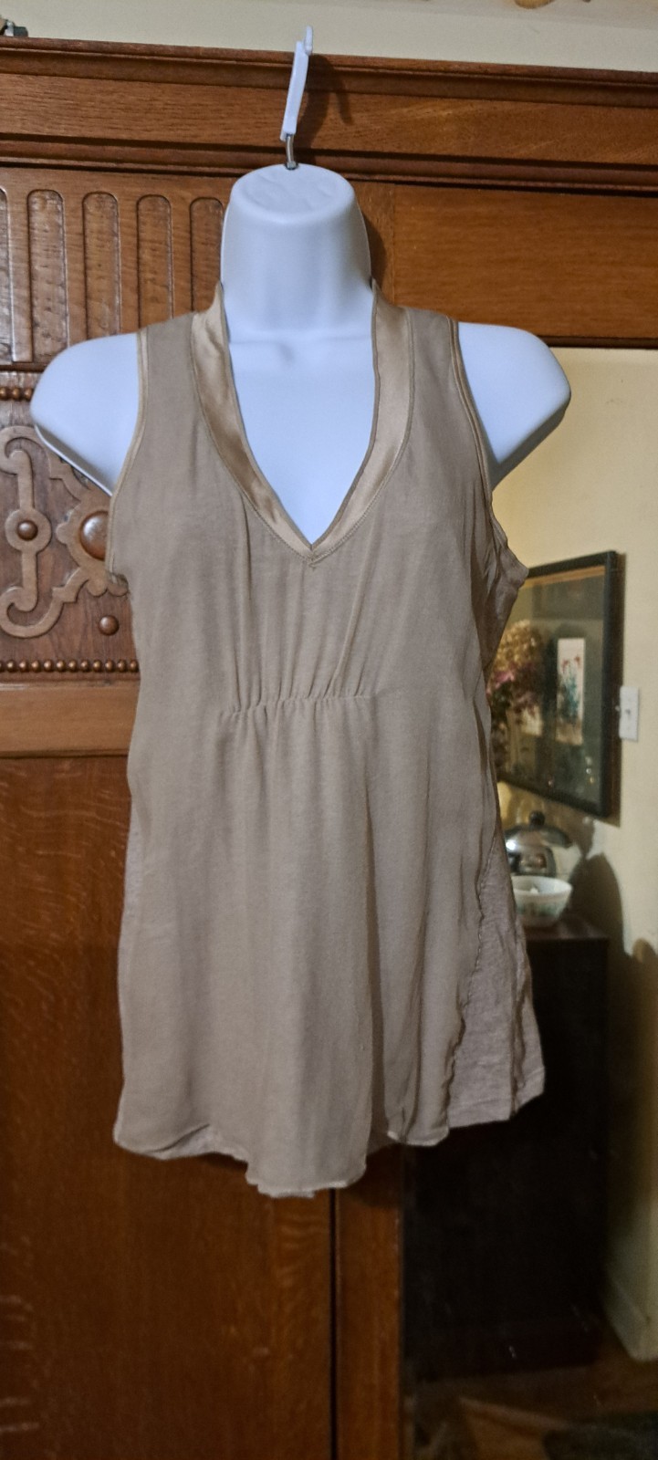 Brunello Cucinelli Italy Silk Cotton Layered Taupe Vneck Tank Top Small Luxury