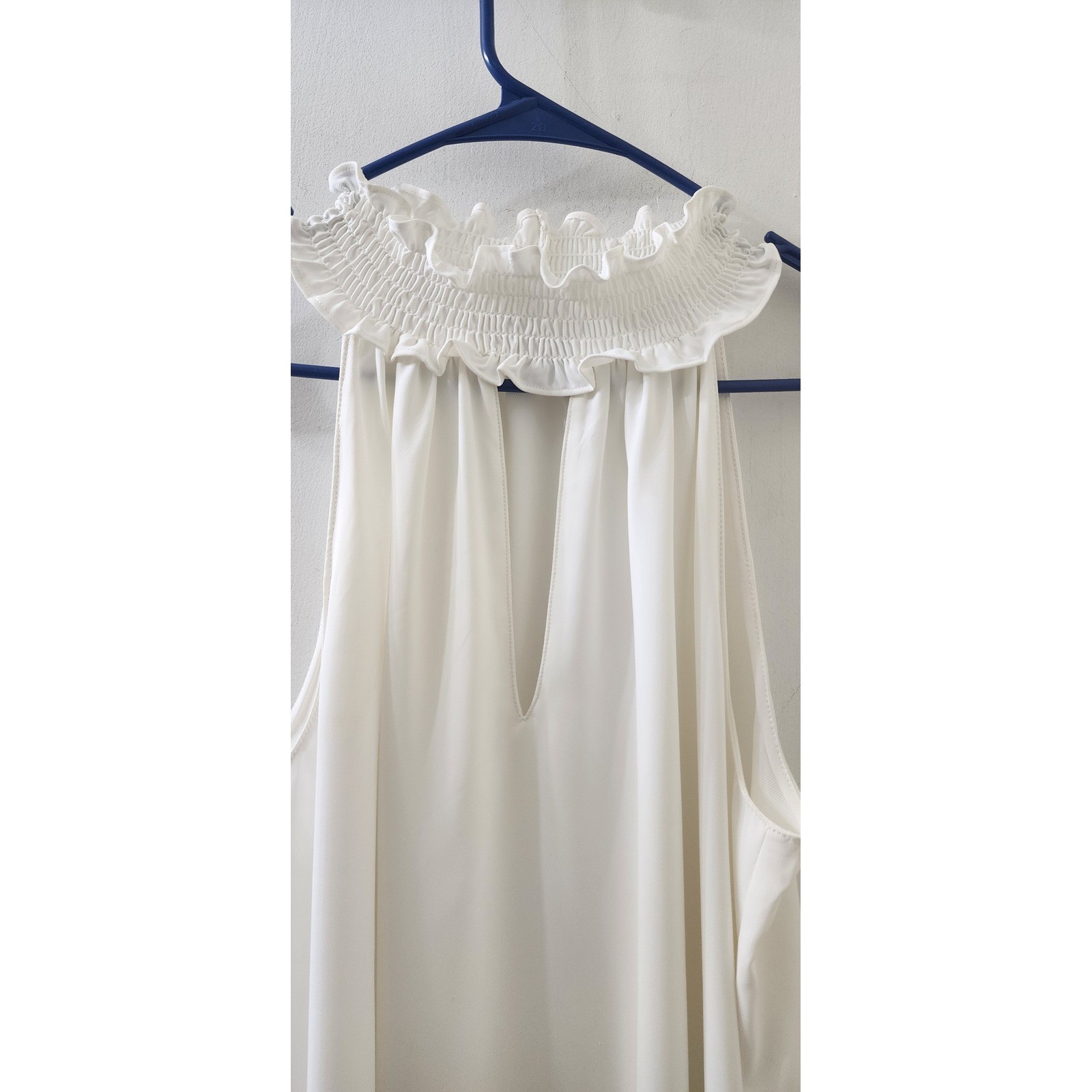 Amanda Uprichard White Smocked High Neck Keyhole Shift Dress Womens Medium