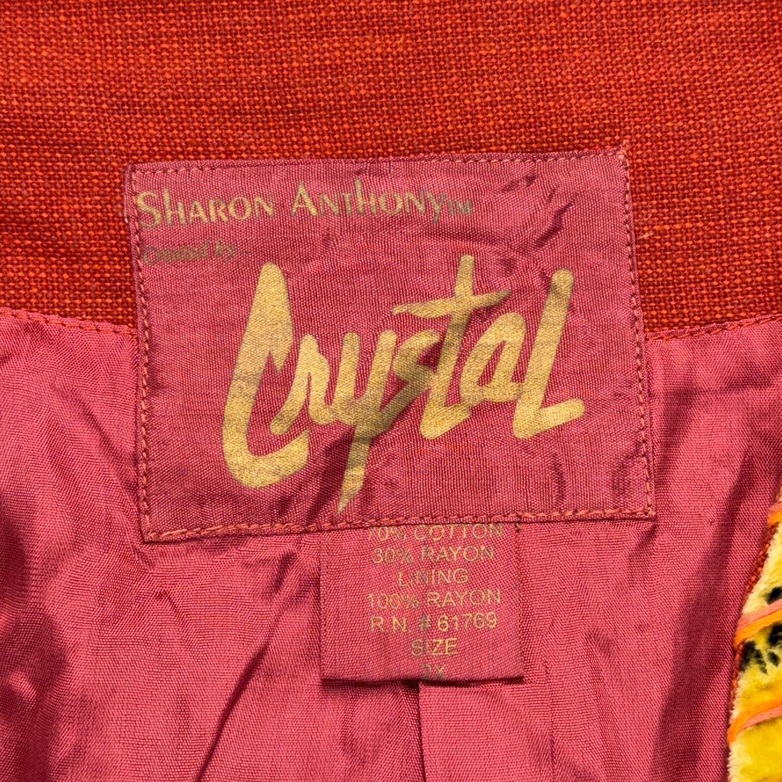 Sharon Anthony Crystal Jacket Womens 1X Colorful Patchwork BOHO Hipster Retro