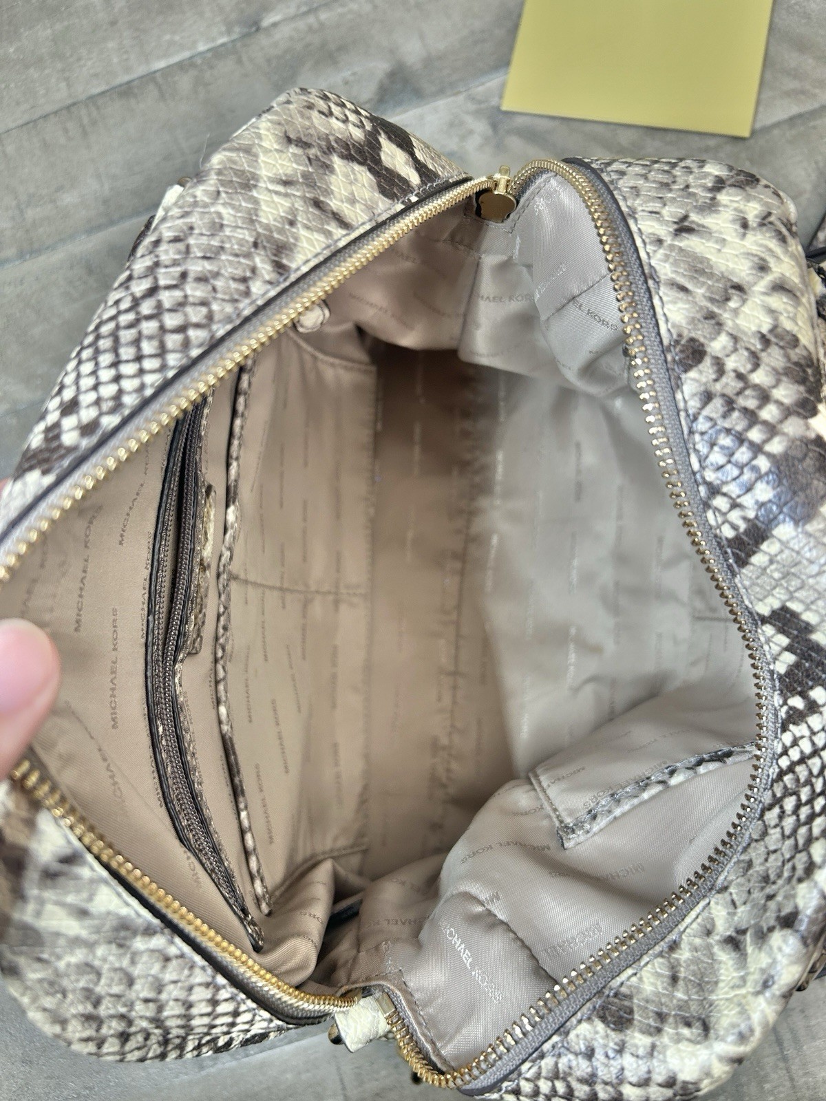 Michael Kors Uptown Astor Python Embossed Leather Studded Satchel Crossbody