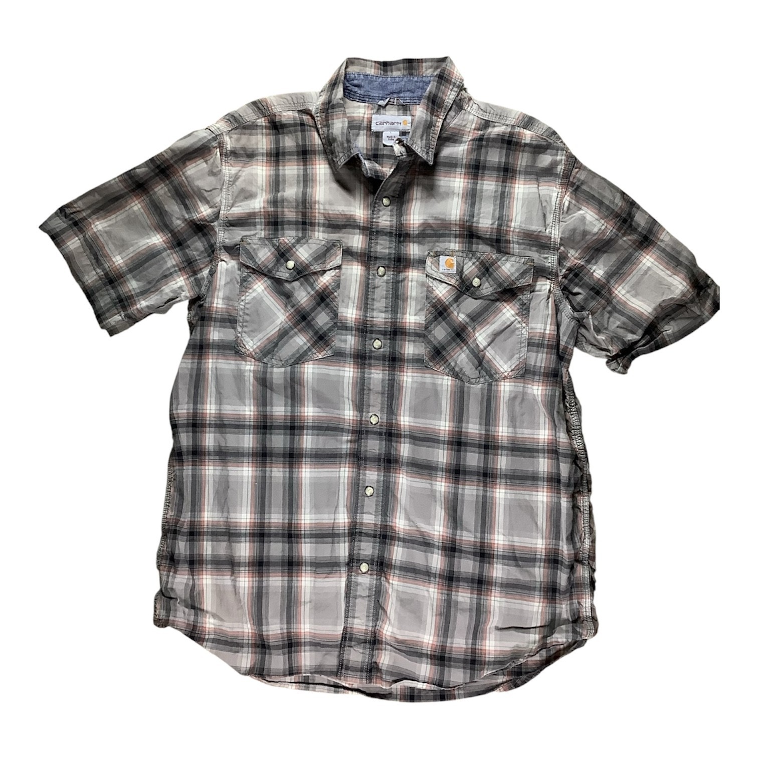 Carhartt Bozeman Montana Plaid Pearl Snap Shirt Men’s Size L Short Sleeve (241)