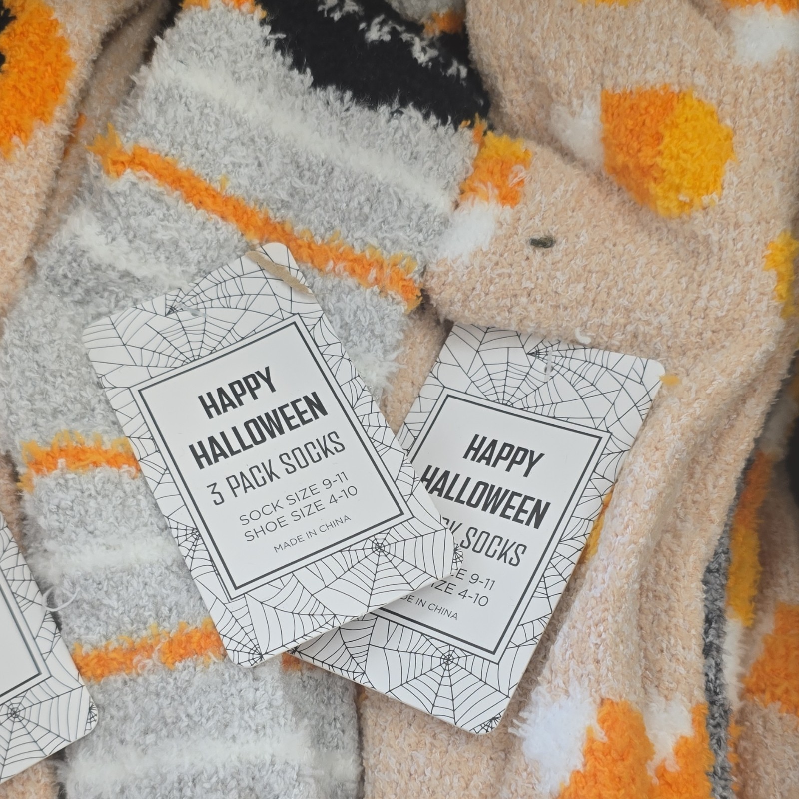 Halloween Women’s Novelty Socks 3 Pack Orange Gray Beige Black White Size 9-11