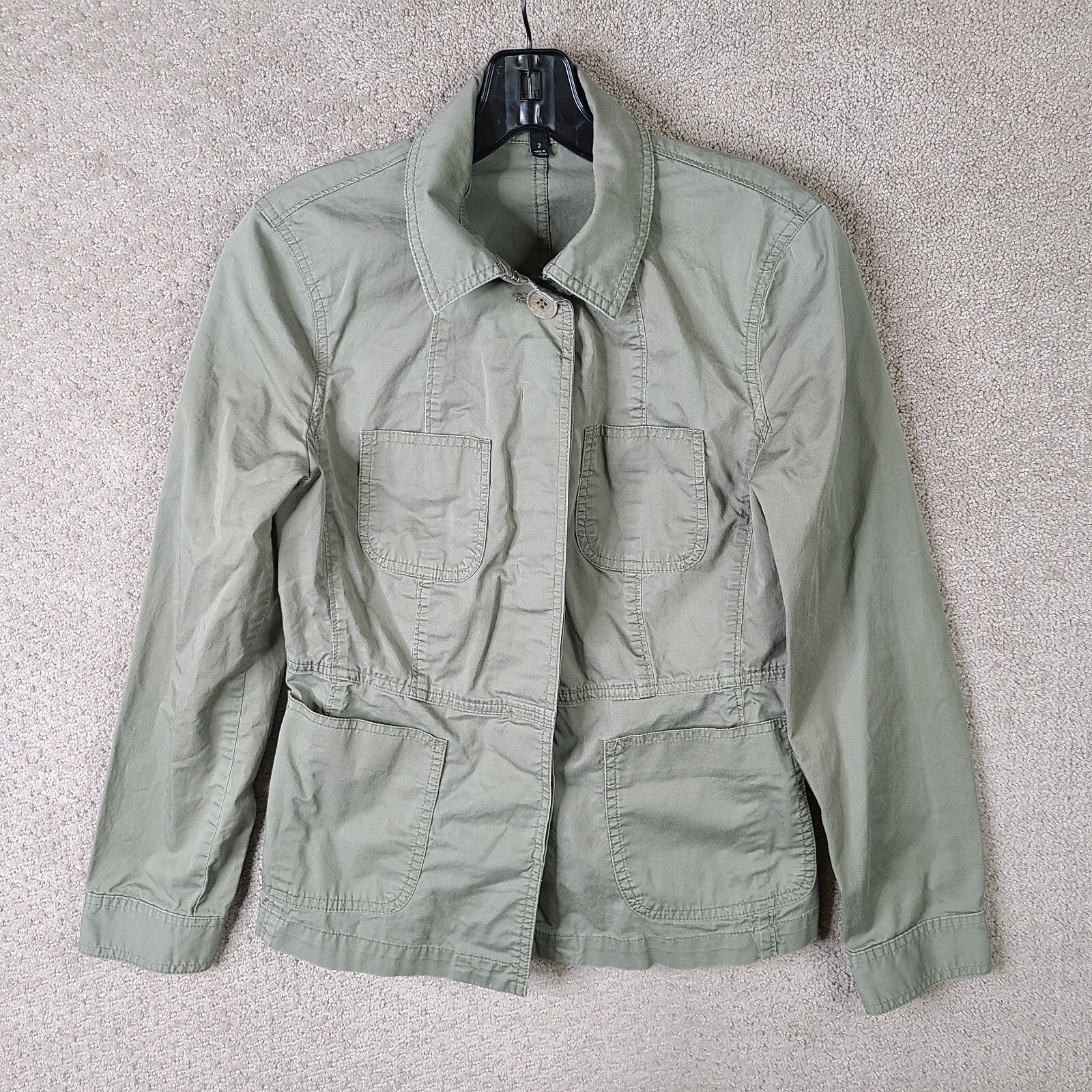Talbots Jacket Womens 2 Gray Green Military Utility Canvas Gorpcore Safari