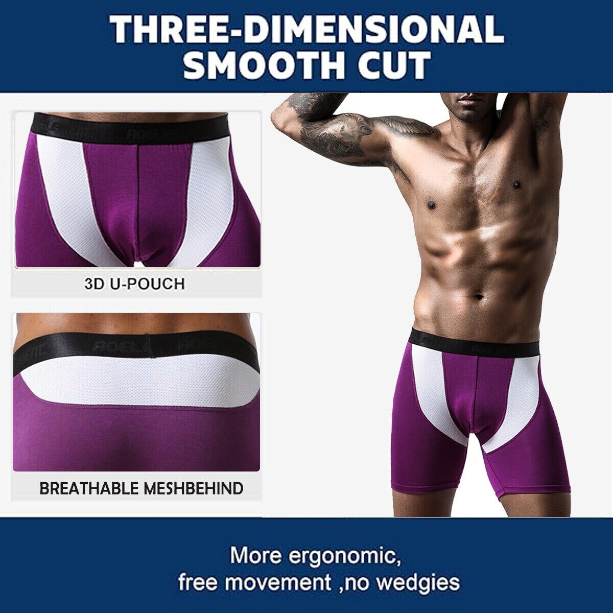 3 Pack Men Boxer Underwear Tagless Breathable Shorts Compression Soft Trunks US