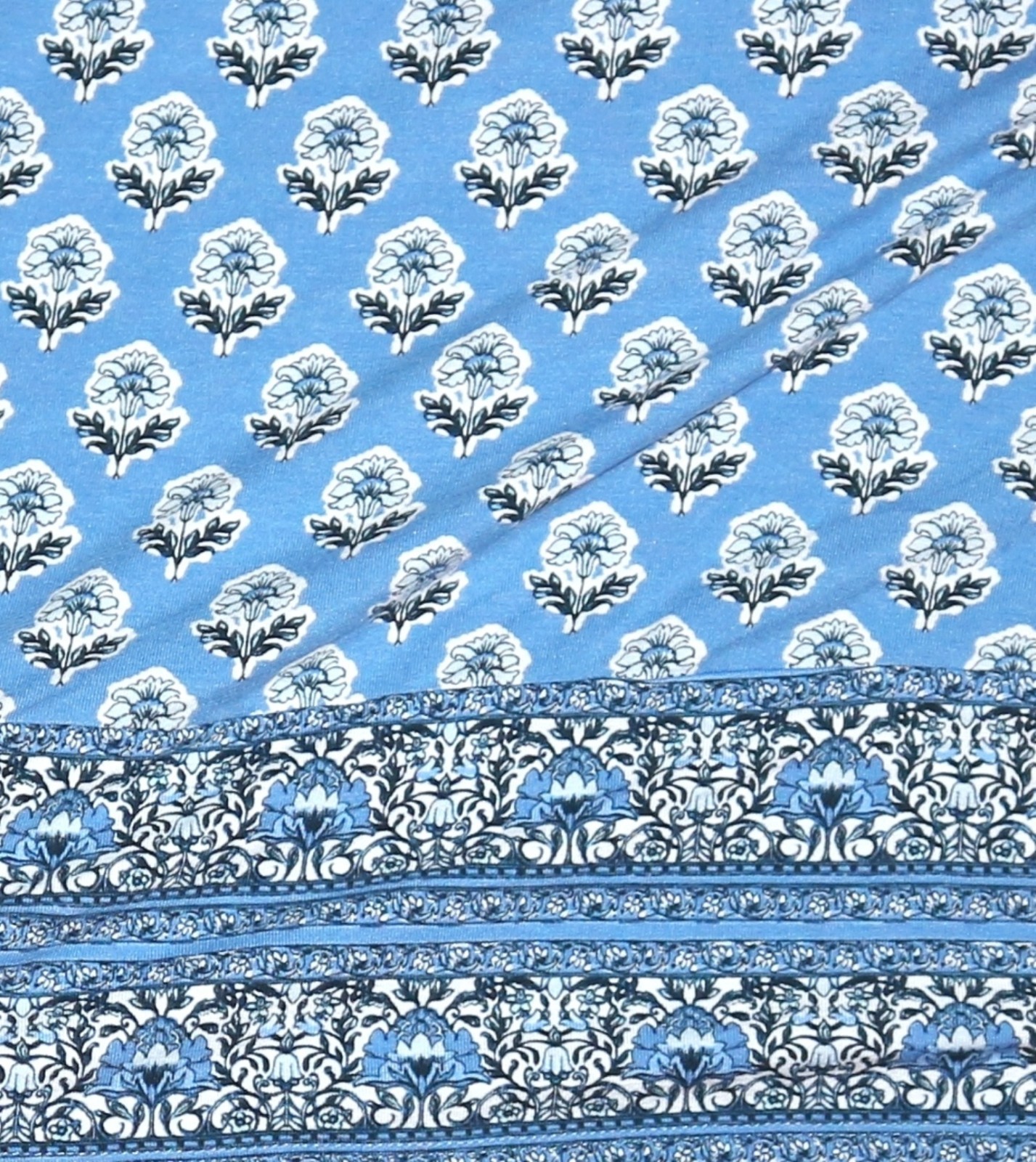 J. JILL Blue Floral Border Prnt Knit Scp Nck Top 48 In Chst 30 In Lng Sz 2X EXC