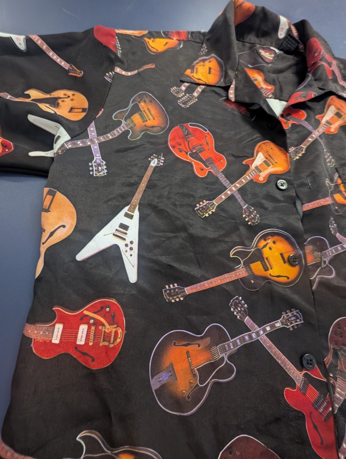Vintage Gibson Guitars Tour Wear Button Short Sleeve Shirt Size Medium