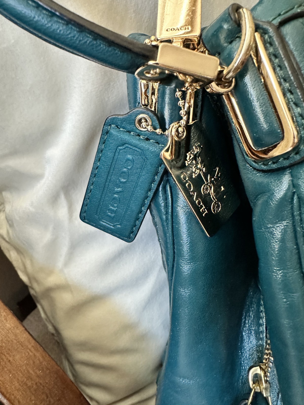 Coach Madison Phoebe Dark Teal Gathered Leather 3 Compartments Shoulder Bag