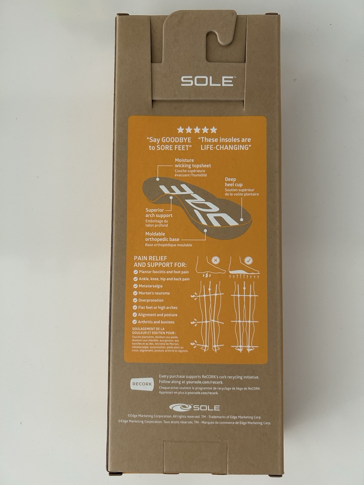 SOLE Performance Medium + Met Pad Insoles, Men’s size 8, Women’s size 10.