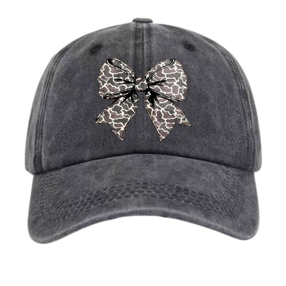 Leopard Print Bow Ribbon Vintage Washed Unisex Graphic Dad Hat