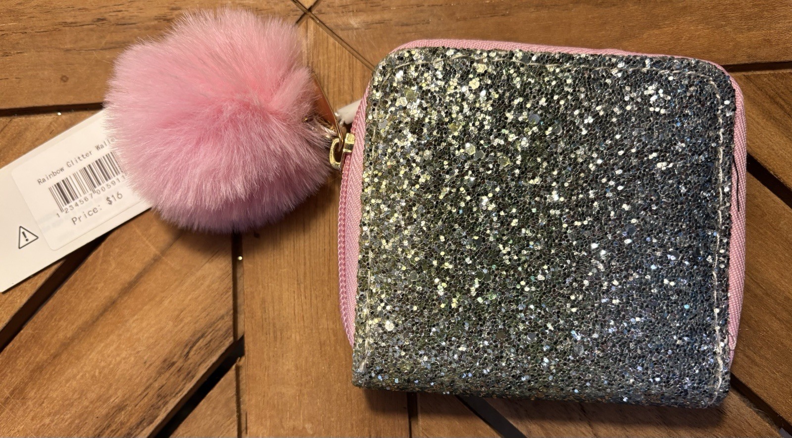 NWT Glitter Wallet Silver Gold Pink Girls Pom Pom Special Occasion