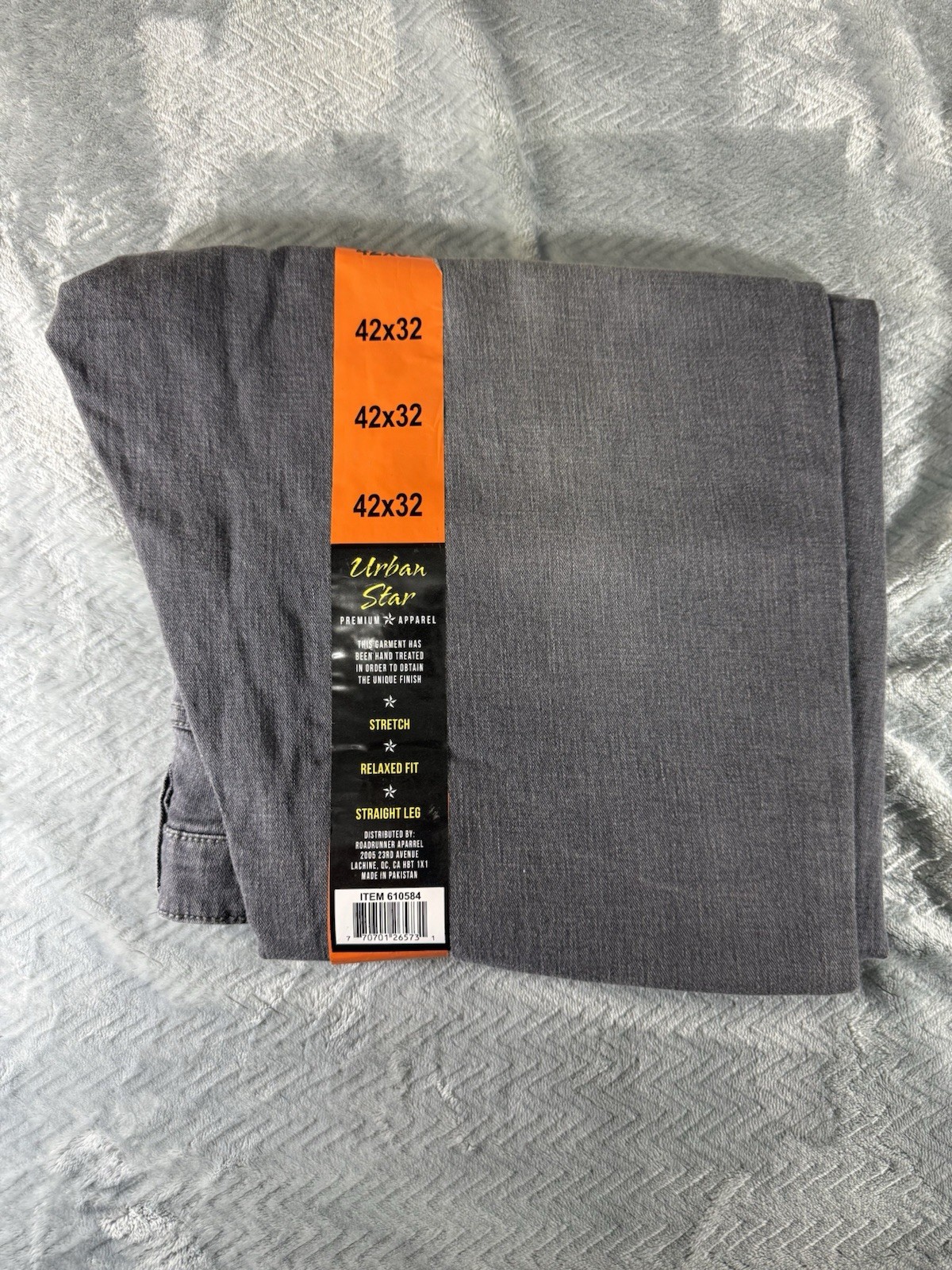 Urban Star Men’s Gray Relaxed Fit Straight Leg Stretch Denim Jeans 5-Pocket
