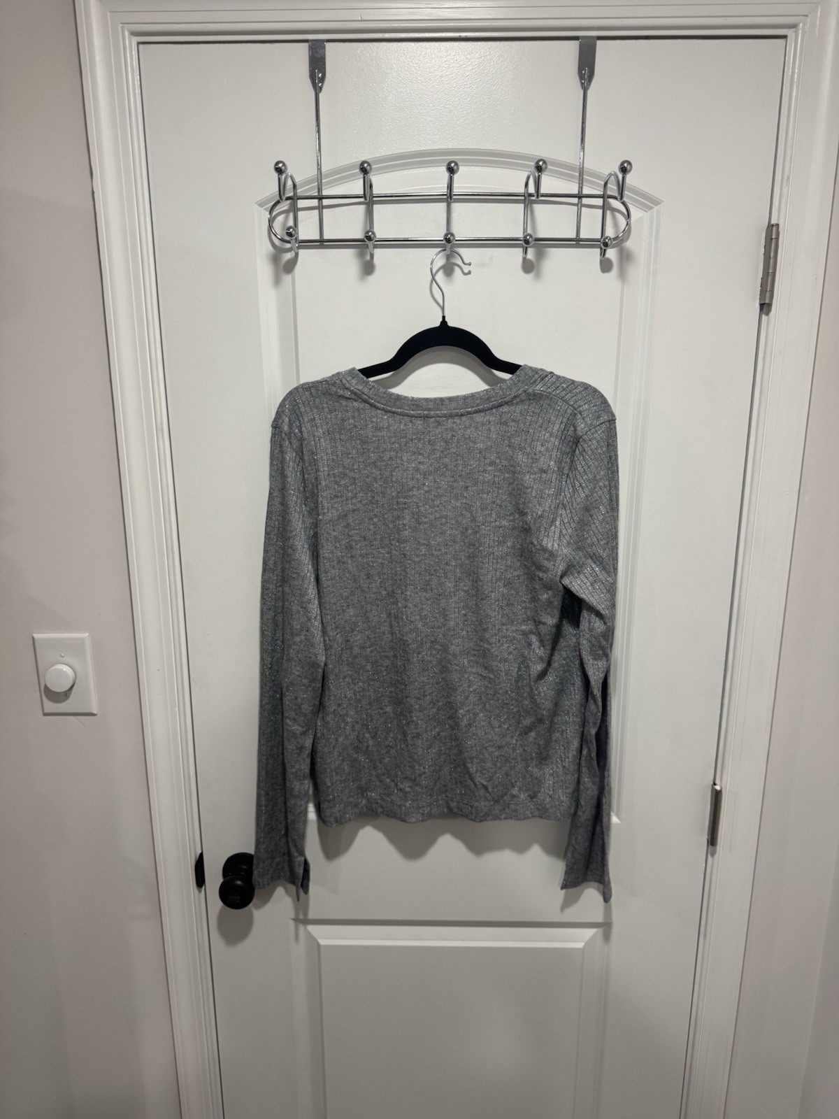 Aerie Grey Long Sleeve Ribbed Button Up Top, Size Xl