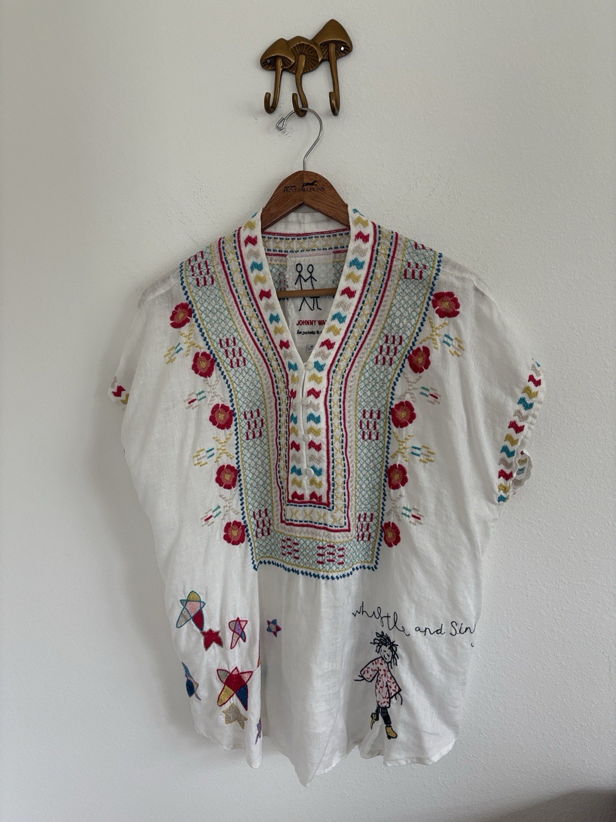 Johnny Was Nandi Linen Blouse Pete & Greta Relaxed Embroidered Off White Size XS