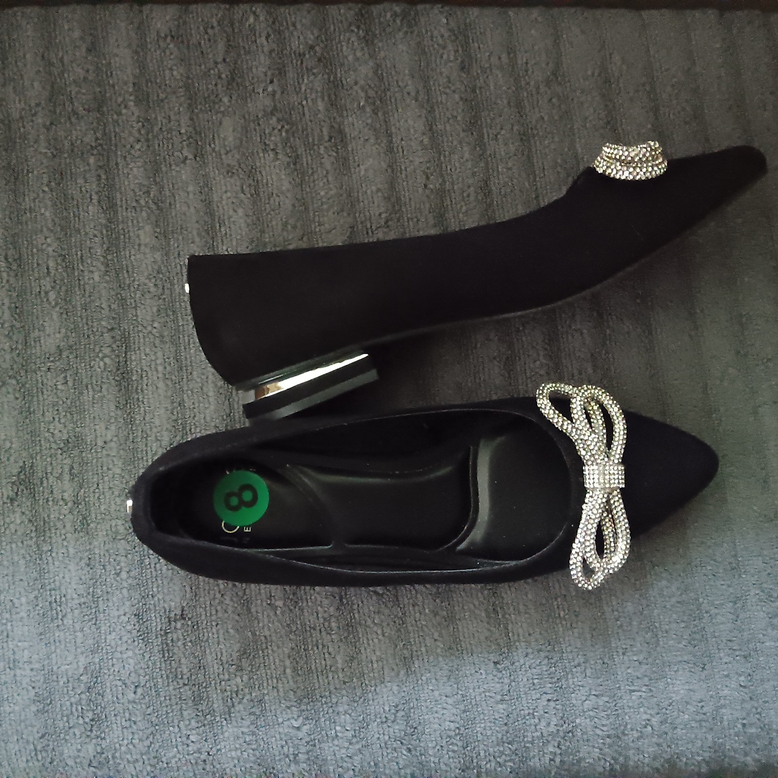 Jones New York Women’s Black Slip-On Ballet Flats Pointed Toe Bow Rhinestone 8