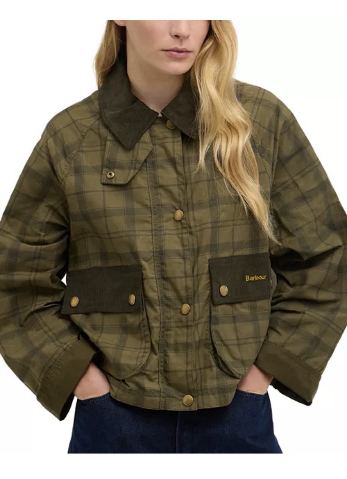 NWT Barbour Green Tartan Cropped Beadnell Casual Jacket Size 4 21×22 Inches