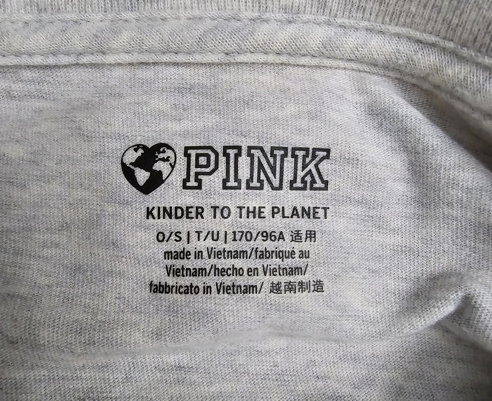 PINK Love Your Self Gray T-Shirt Gold Lettering Kinder to the Planet by Size S