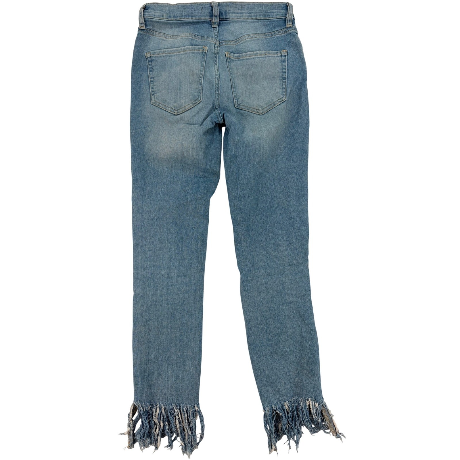 We The Free Free People Distressed Fringe Hem Skinny Jeans 25 Blue Boho Festival