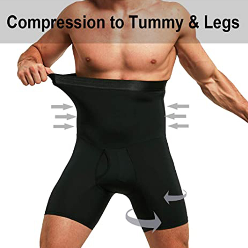 Men Compression Hi-Waist Boxer Shorts Tummy Slimming Body Shaper Girdle Pants